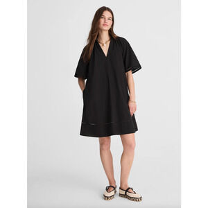 Madewell Poplin Splitneck Mini Shirtdress Minimalist Relaxed Jet Black M NWT